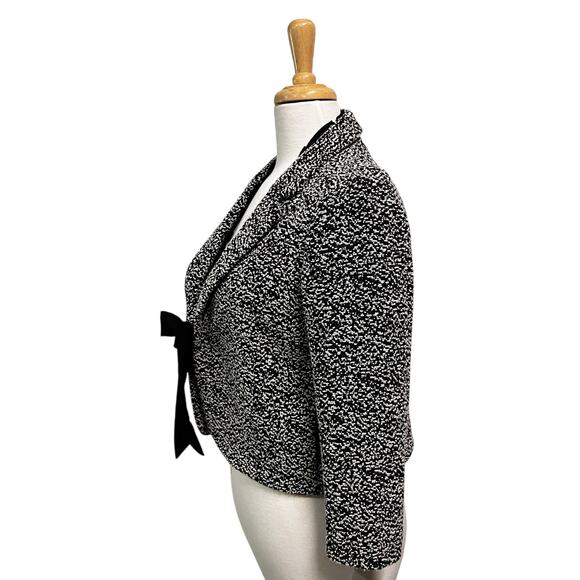 Ann Taylor Jacket Blazer Sz 4 Black Bow Closure Marled Short Office Careerwear - Picture 4 of 12